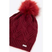 Burgunderfarbene Strickmütze mit Bommel