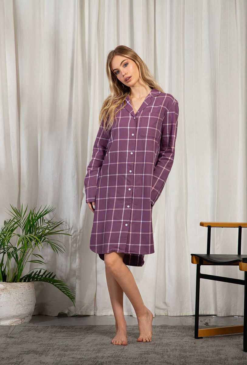 Flanell Nachthemd mit Knopfleiste