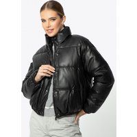 Schwarze Puffjacke aus Kunstleder