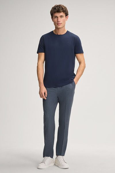 JOOP! Leon Marineblaues Baumwoll-T-Shirt mit Rundhalsausschnitt und Logo