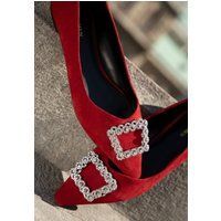 Elegante rote Wildleder Ballerinas mit Schnalle