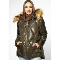 Diamant-Steppjacke mit Kunstfellbesatz