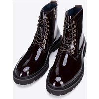 Burgunderfarbene Kampfstiefel aus Leder mit Schnürsenkeln