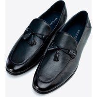 Leder-Slipper mit Quasten in Marineblau