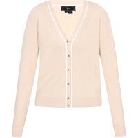 Beige Strickjacke mit V-Ausschnitt und Kontrastbesatz