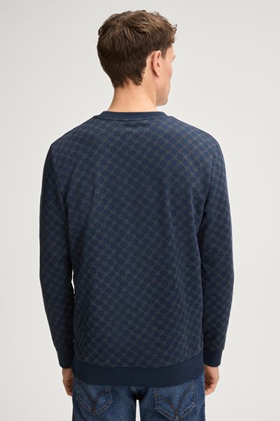 Cornflower Theo Dunkelblaues Baumwoll-Sweatshirt mit Logo-Print Rundhalsausschnitt