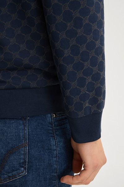 Cornflower Theo Dunkelblaues Baumwoll-Sweatshirt mit Logo-Print Rundhalsausschnitt