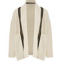 Offene Strickjacke mit Strukturmuster und Borte