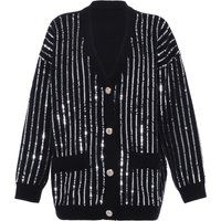 Gestreifte, paillettenbesetzte Strickjacke
