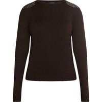 Dunkelbrauner Strickpullover mit Schulterapplikation