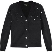 Verzierte Strickjacke mit V-Ausschnitt und Knopfleiste