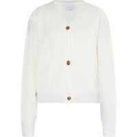 Weiße Rippstrickjacke mit Knöpfen