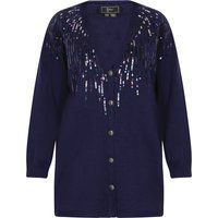 Lange Strickjacke mit Paillettenbesatz