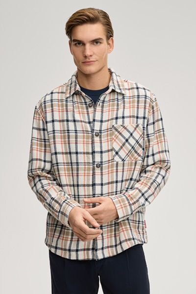 Joop! Jeans Harvi Overshirt Offwhite Kariertes Flanellhemd aus Baumwolle