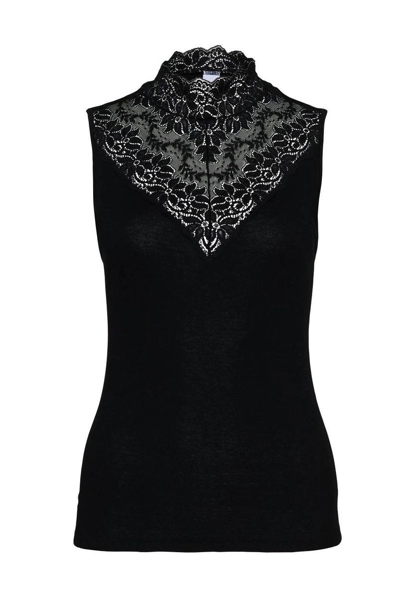 Ärmelloses Spitzentop mit Stehkragen