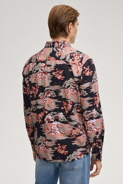 Tommy Hilfiger Hansen Marineblau/Rot gemustertes Langarmhemd mit Knöpfen