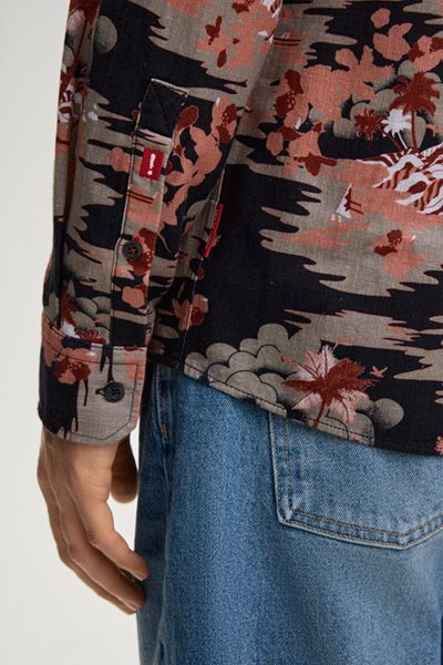 Tommy Hilfiger Hansen Marineblau/Rot gemustertes Langarmhemd mit Knöpfen