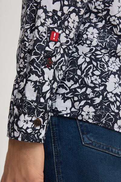Hansen Hemd mit Blumenmuster Langarm Dunkelblau