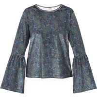 Paisley Samt Top mit Glockenärmeln