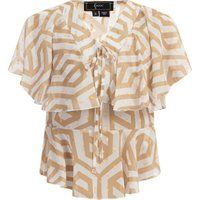 Bedruckte Peplum-Bluse mit Rüschen und Bindeband