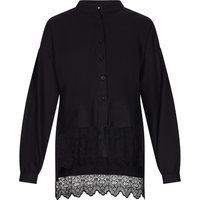 Damen Bluse mit Knopfleiste und Spitzensaum