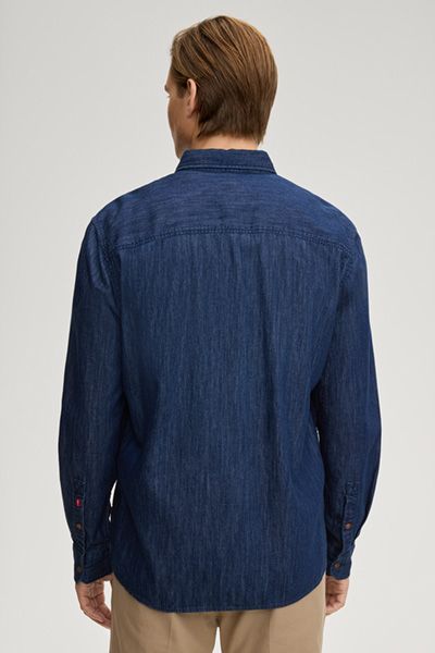 Heli Jeanshemd Navy Blau Baumwolle Button-Down Langarmhemd