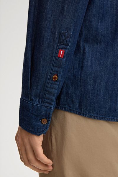 Heli Jeanshemd Navy Blau Baumwolle Button-Down Langarmhemd