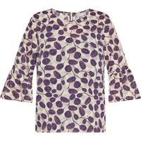 Bluse mit Blätterprint und ausgestellten Ärmeln