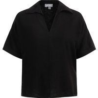 Schwarze Leinenmischung Bluse mit V-Ausschnitt