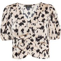 Bluse mit Animal-Print und Raffungen vorne