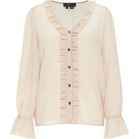 Rüschenbluse mit Knopfleiste und langen Ärmeln