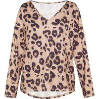 Leopard Print Langarmshirt mit V-Ausschnitt