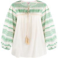 Grüne Bluse mit Blumendruck und Neckholder
