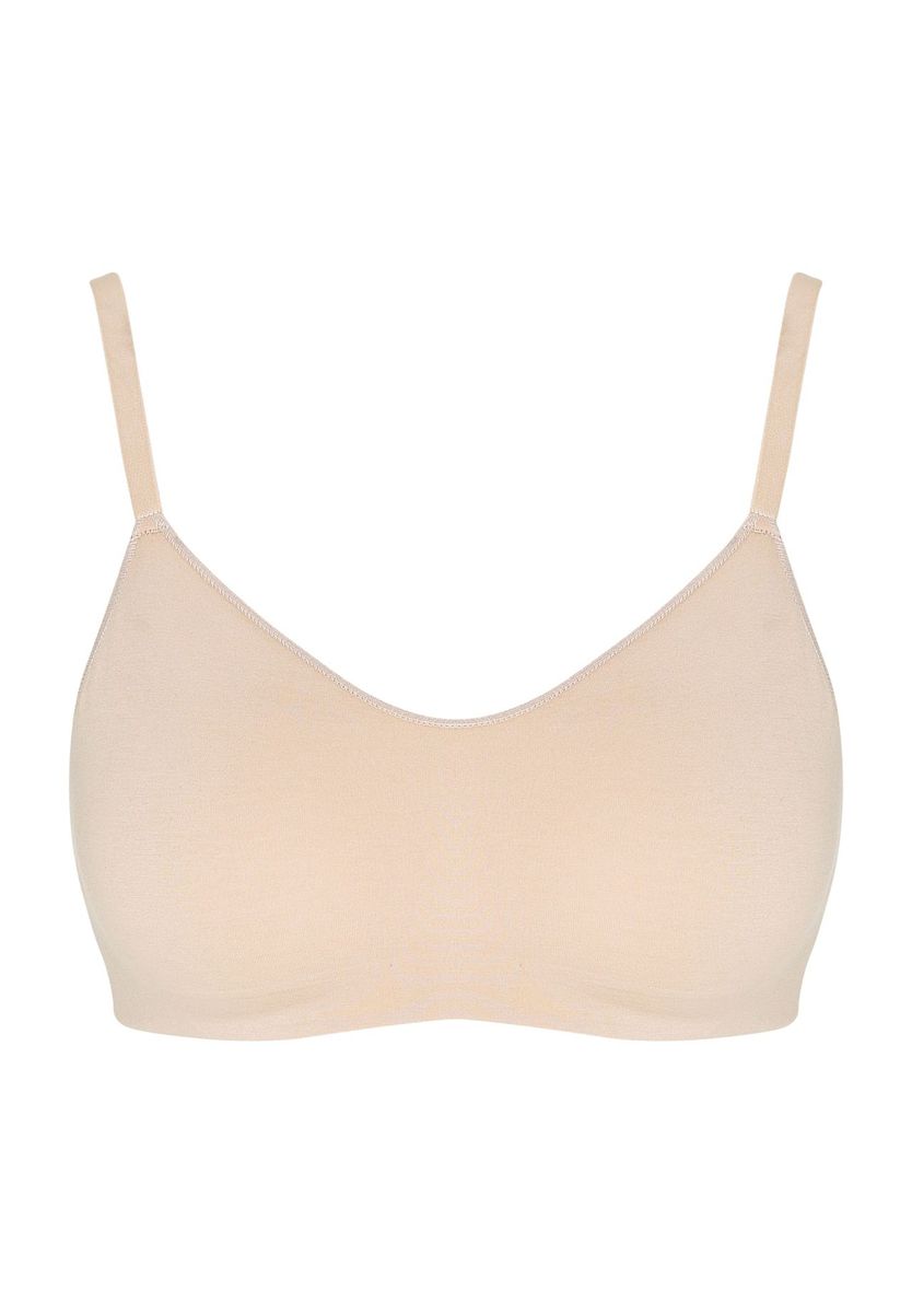 Beiger, bügelloser BH mit dünnen Trägern