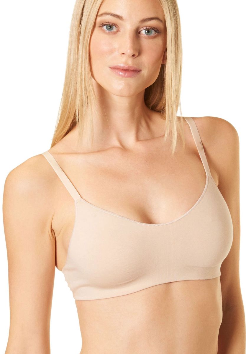 Beiger, bügelloser BH mit dünnen Trägern