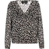 Leopardenmuster Bluse mit Rüschenkragen