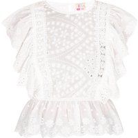 Bluse mit Lochstickerei und Rüschen