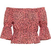 Off-Shoulder Bluse mit Leopardenmuster und Rüschenärmeln