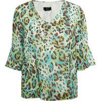 Leopardenmuster Bluse mit V-Ausschnitt