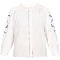 Langärmlige Bluse mit Stickerei und Rüschen