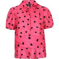 Rosa Bluse mit Herzmuster und Puffärmeln
