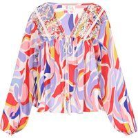 Mehrfarbige, bestickte Boho-Bluse mit Muster
