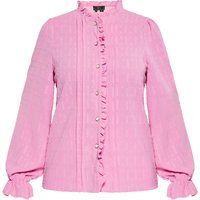 Rüschenbluse mit hohem Kragen und langen Ärmeln