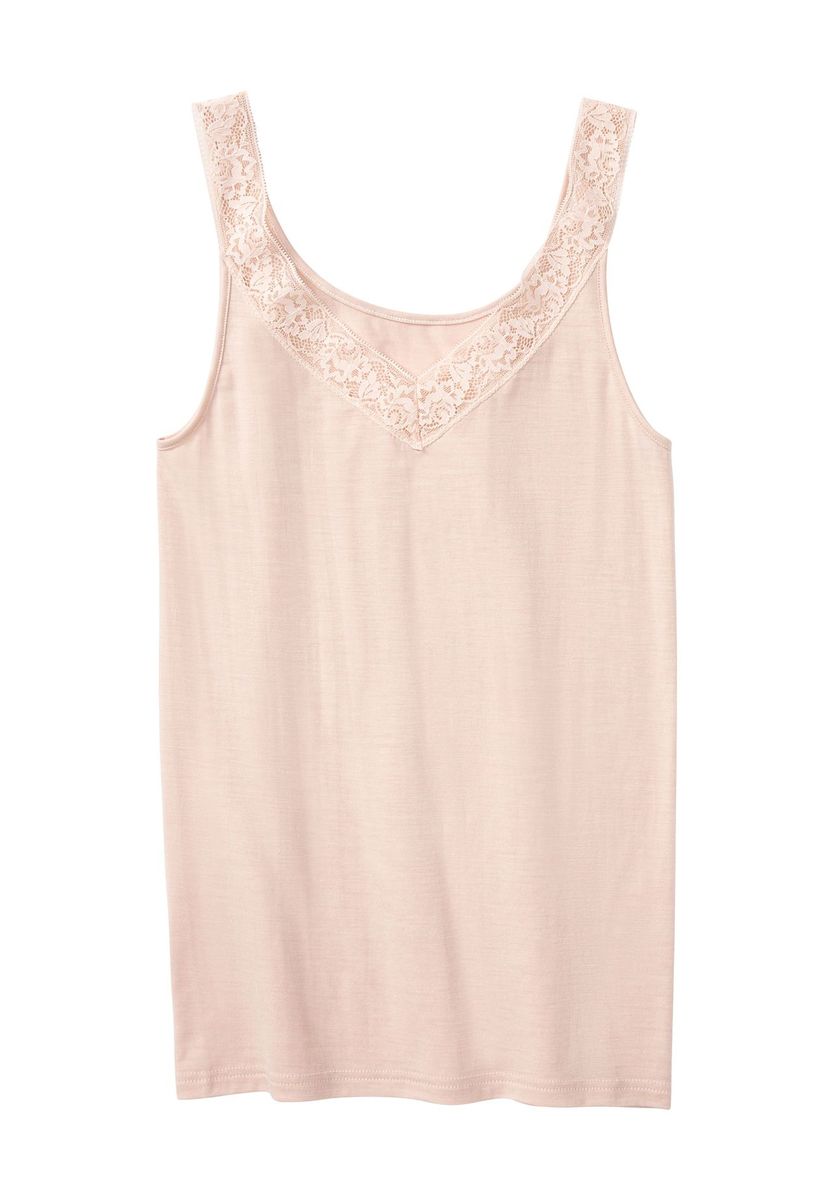 Tanktop aus Wollmischung mit Spitzensaum