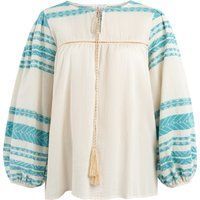 Bestickte Bauernbluse aus Baumwolle mit Quasten