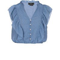 Rüschen Dobby Bluse mit Perlenknöpfen