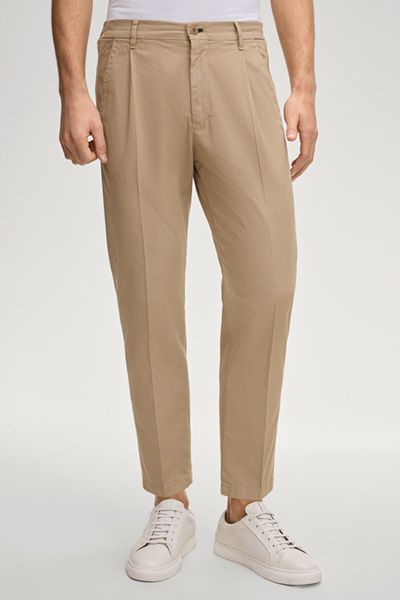 Chino Lead Beige Bundfaltenhose aus Baumwollmischung mit teilweise elastischem Bund