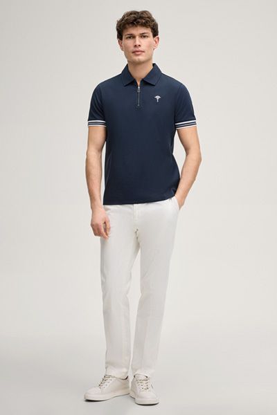Joop! Warley Marineblaues Zip-Poloshirt mit gestreiften Bündchen
