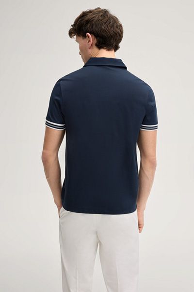 Joop! Warley Marineblaues Zip-Poloshirt mit gestreiften Bündchen