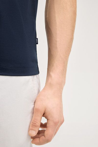 Joop! Warley Marineblaues Zip-Poloshirt mit gestreiften Bündchen